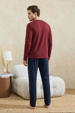 Bordo Regular Fit Bask?l? Orme Pijama Tak?m? TMNAW26PT00081