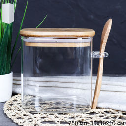 Банка квадратная бамбуковая крышка с ложкой d-100/100 550 мл / LCKW2917 /уп 64/ - Галеонтрейд фото 5