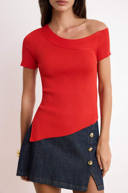 Yag Yesil Asimetrik Yaka Fitted Triko Ince Bluz TWOSS26BZ00291 - Trendyolmilla фото 7