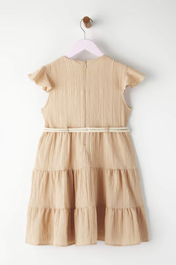 Tas K?z Cocuk Kemer Detayl? Cicek Aplikeli Pamuklu Dokuma K?sa Kollu Bayraml?k Elbise TKDSS24EL00015 - Trendyolmilla фото 2