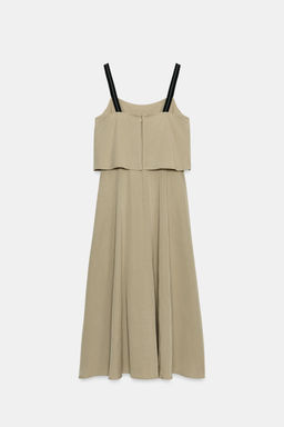 VESTIDO MIDI DOBLE CAPA TIRANTES / Marr?n / Topo