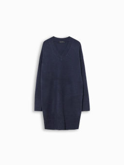 Мягкое вязаное платье-кокон в синем цвете - Emka фото 6