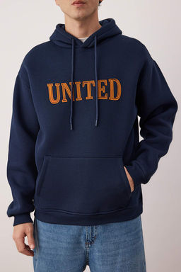 Lacivert Oversize/ Genis Kesim Aplike Nak?sl? Sweatshirt TMNAW26SW00056