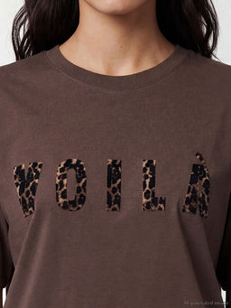 Bisiklet Yaka Bask?l? Oversize Kad?n Ti??rt