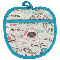 Прихватка с запахом 19х19см "Вкусняшки", форма "Яблоко", рогожка 171г/м2, хлопок 100%, наполнитель - ватин 280г/м2, на пластмассовом подвесе, "Домашняя мода" (Россия)