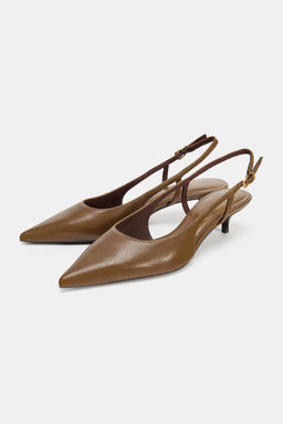 LEATHER KITTEN HEEL SHOES - Zara фото 11