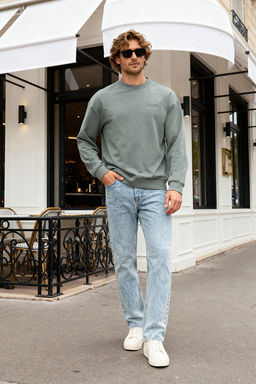 TRENDYOL MAN Mint Bisiklet Yaka Oversize/Genis Kesim Fit Minimal Yaz? Bask?l? Sweatshirt TMNAW23SW00237 - Trendyolmilla фото 14