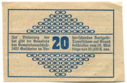20 геллеров 1920 года Австрия Тумельсхат (нотгельд)