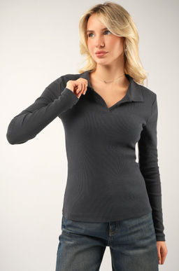 Женский лонгслив-поло в рубчик Happyfox