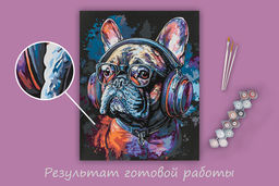 ФРЕЯ PNB/PLB-290 Набор для раскрашивания по номерам ( эффект черного холста ) 50 х 40 см Стильный бульдог