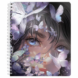 Тетрадь Copybook, 80 л, клетка, арт. 68517/ 5 ДЕВУШКА С БАБОЧКАМИ /А5+, гребень по длинной стороне, обложка - печать по фольге, выборочный ТВИН УФ-лак, мелованный картон 210 г/м?,