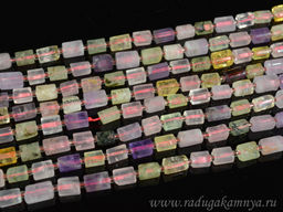 Бусины из самоцветов цилиндр гранями 6*9мм, 37,5см, 34 бусины Радуга камня