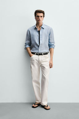 CAMISA REGULAR FIT 100% LINO / Azul / Verde