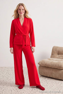 K_rm_z_ Ku_akl_ Kruvaze Yaka _rme Pijama Tak_m_ THMAW27PT00006