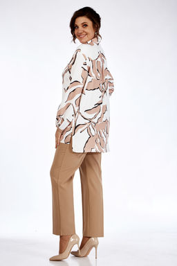 Блуза Элль стиль 2264а белый/ принт бежевый  фото 4
