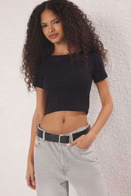 Siyah-Siyah Crop 2li Paket Slim/Vucuda Oturan Orme Bluz TWOSS23BZ00108