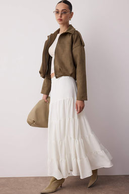 TRENDYOLMILLA Beyaz Pamuklu Dokulu Kumas Maxi Boy Dokuma Etek TWOSS25ET00029 фото 8