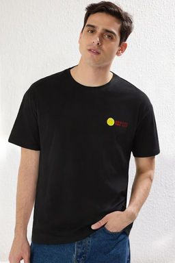 Siyah Oversize/Genis Kesim Limon Bask?l? %100 Pamuk T-Shirt TMNSS23TS00089