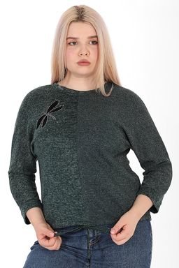 Блузка трикотажная с завязками на талии темно-зеленая