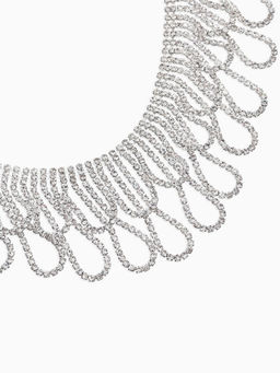 Набор 2 пред-а: серьги, колье со стразами "Лёд" люстры. d=13,5см, цвет белый в серебре