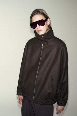 WOOL BLEND BOMBER JACKET WITH HIGH NECK