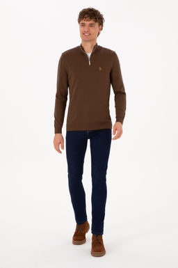 Erkek Slim Fit Yar_m Fermuarl_ Kahverengi Basic Kazak - U.s. polo assn фото 4