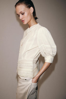 BLUSA ROM?NTICA ENCAJE ZW COLLECTION / Crudo - Zara фото 2