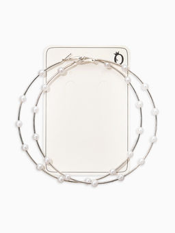 Серьги-кольца "Жемчуг" d=10см. №6, цвет белый в серебре