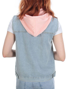 801 BLUE/PINK Джинсовый жилет женский (100% хлопок) - Фабричный китай фото 4