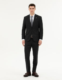Siyah Slim Fit %100 Y_n Ekose Tak_m Elbise