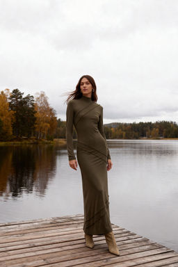 Haki Duz Karyoka Dikisi Maxi Orme Elbise TWOAW26EL00204 - Trendyolmilla фото 5