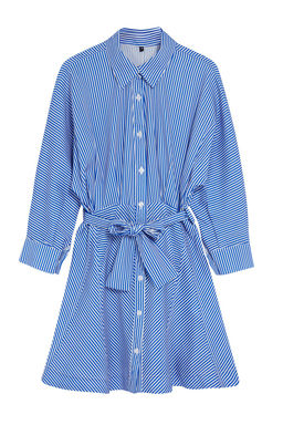 TRENDYOLMILLA Mavi Kusakl? Cizgili Mini Dokuma Gomlek Elbise TWOAW25EL00154  фото 10