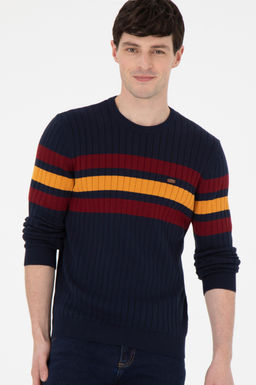 Джемпер Slim Fit темно-синий из хлопка