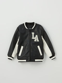 Kolej Yaka Deri G?r?n?ml? Erkek ?ocuk Mont