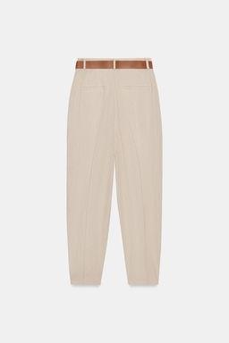 PANTAL?N CON LINO PINZAS CINTUR?N / Beige claro - Zara фото 2