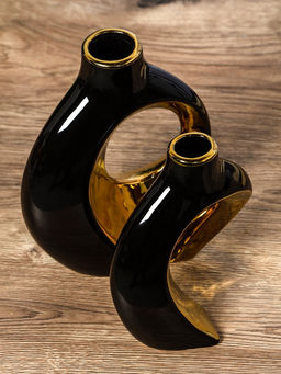 Ваза для цветов «Лари», набор 2 шт., 22×20 см, d=4 см, керамика, чёрная