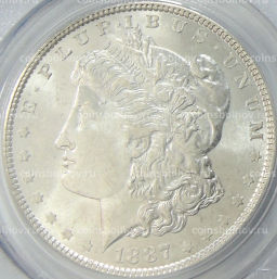 1 доллар 1887 года США Доллар Моргана (в слабе PCGS MS63)