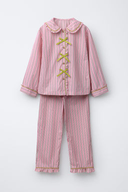 6-14 YEARS/STRIPED SHIRT AND TROUSER PYJAMAS WITH BOWS