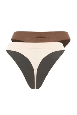Trendyolmilla Kahverengi-Nude 2li Paket Seamless/Dikissiz Tanga Orme Kulot THMAW23KU00139  фото 22