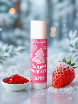 Бальзам для губ Снежные поцелуи, 10 г, аромат клубничного джема, URAL LAB  фото 11