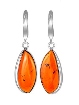 Изящные серьги из серебра с натуральным янтарём коньячного цвета Лагуна