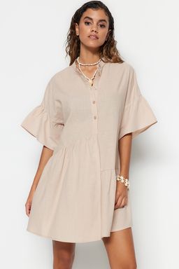 TRENDYOLMILLA Siyah Dokuma Flaml? Pamuk Genis Kal?p Mini Plaj Elbisesi TBESS20EL0873 фото 24