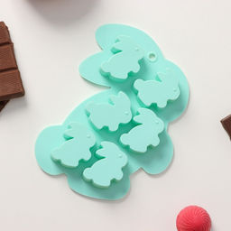 Цена за 2 шт. Форма для конфет и шоколада Доляна Заяц, силикон, 15?11.5 см, 6 ячеек (3.8?3.5 см), бирюзовая  фото 2