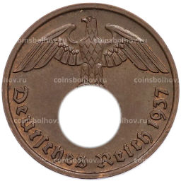 Монета 2 рейхспфеннига 1937 года D Германия