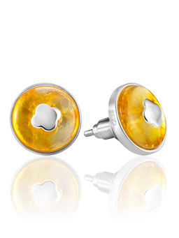Изящные серьги-гвоздики с лимонным янтарём Монако