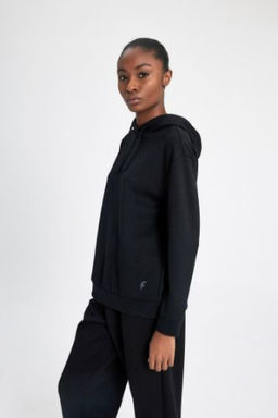 DeFactoFit Standart Fit Kapusonlu Bask?l? Skuba Dalg?c Kumas Sporcu Sweatshirt
