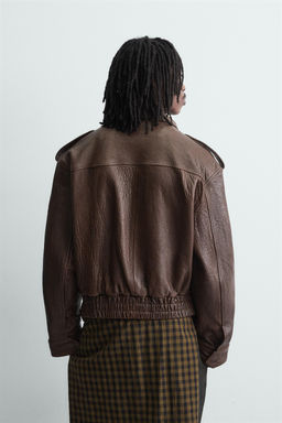 OVERSIZE LEATHER BIKER JACKET - Zara фото 3