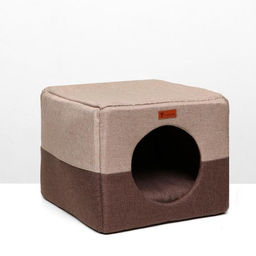 Дом трансформер Квадрат, рогожка, поролон, 43 х 42 х 34 см, бежево-коричневый