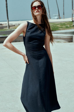 VESTIDO MIDI CON LINO ESPALDA DESCUBIERTA / Azul - Zara фото 2