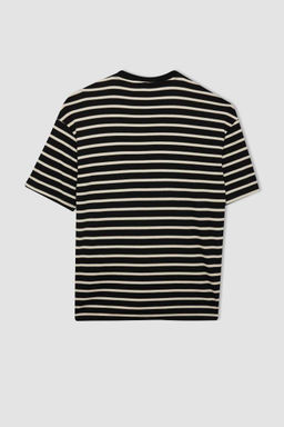 Полосатая футболка из плотной ткани с короткими рукавами и круглым вырезом Comfort Fit - Defacto фото 9